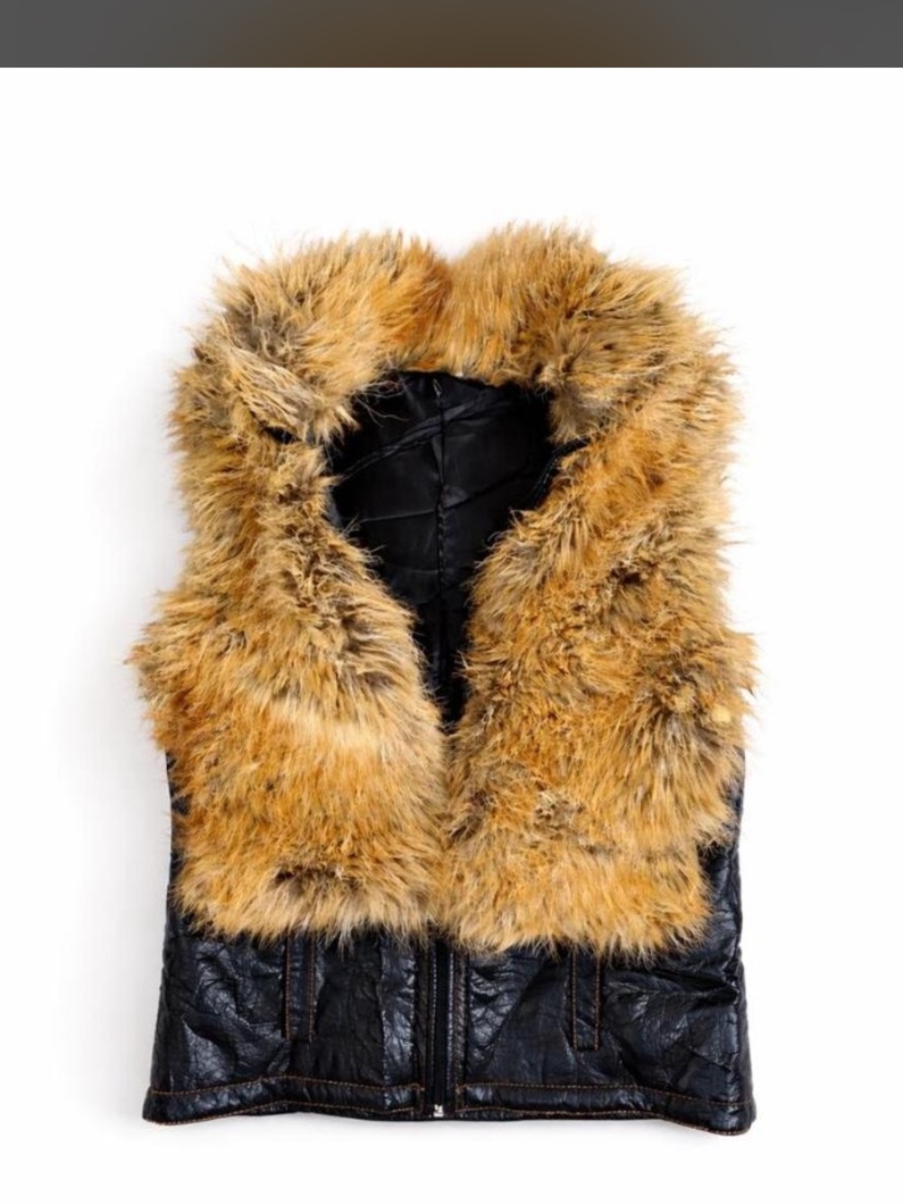 Kids Faux Fur Hooded Vest - Black with Tan Fur